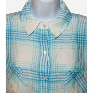Lilly Pulitzer Womens Small Blue White Plaid Linen Button Down Shirt Pockets L/S